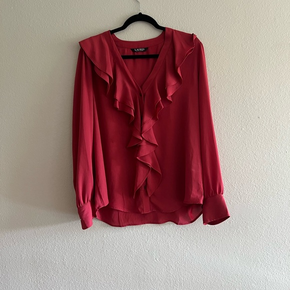 Ralph Lauren Red Ruffled Blouse - Picture 1 of 3